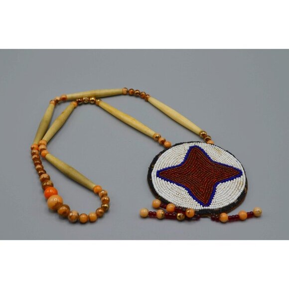 Native Canadian Beadwork Rosette Medallion Art Jewelry Handmade First Nations BC - Picture 1 of 12